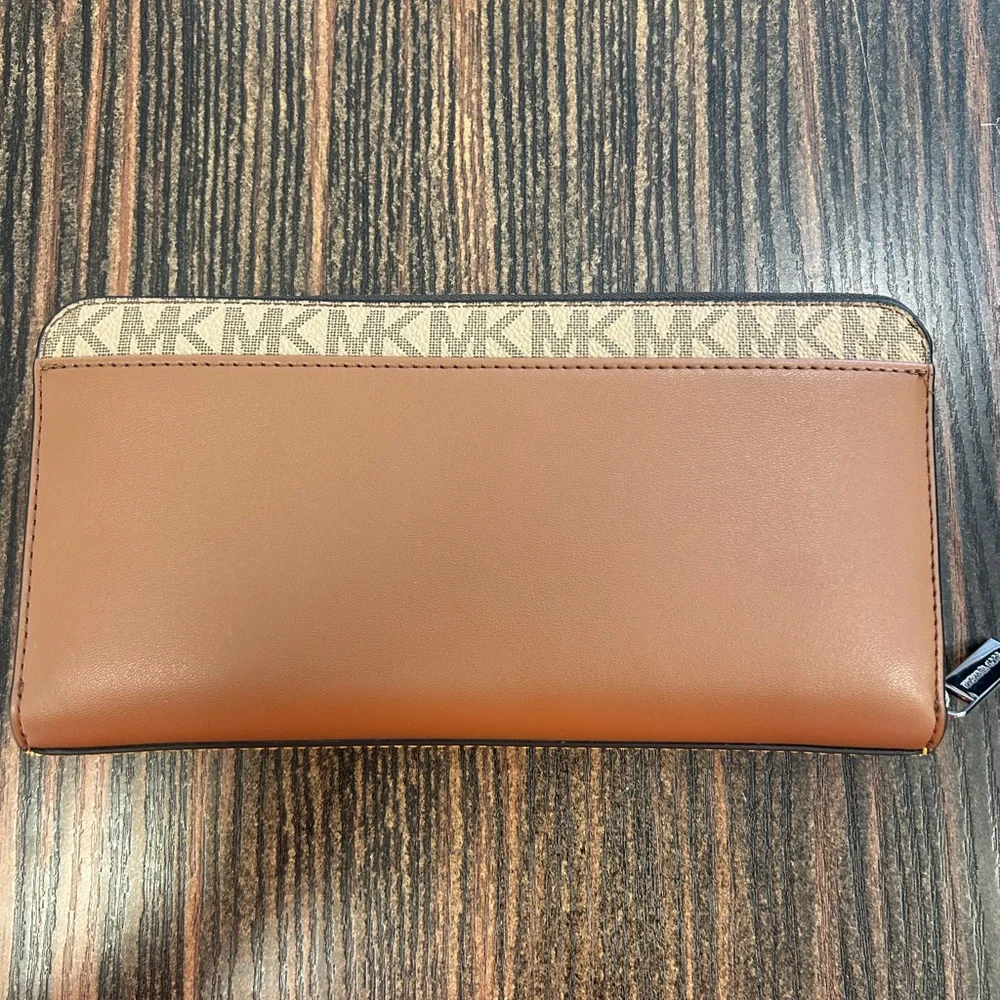 Michael Kors Cooper Tech Zip Around NWT brown yellow  men wallet signature - Picture 2 of 7